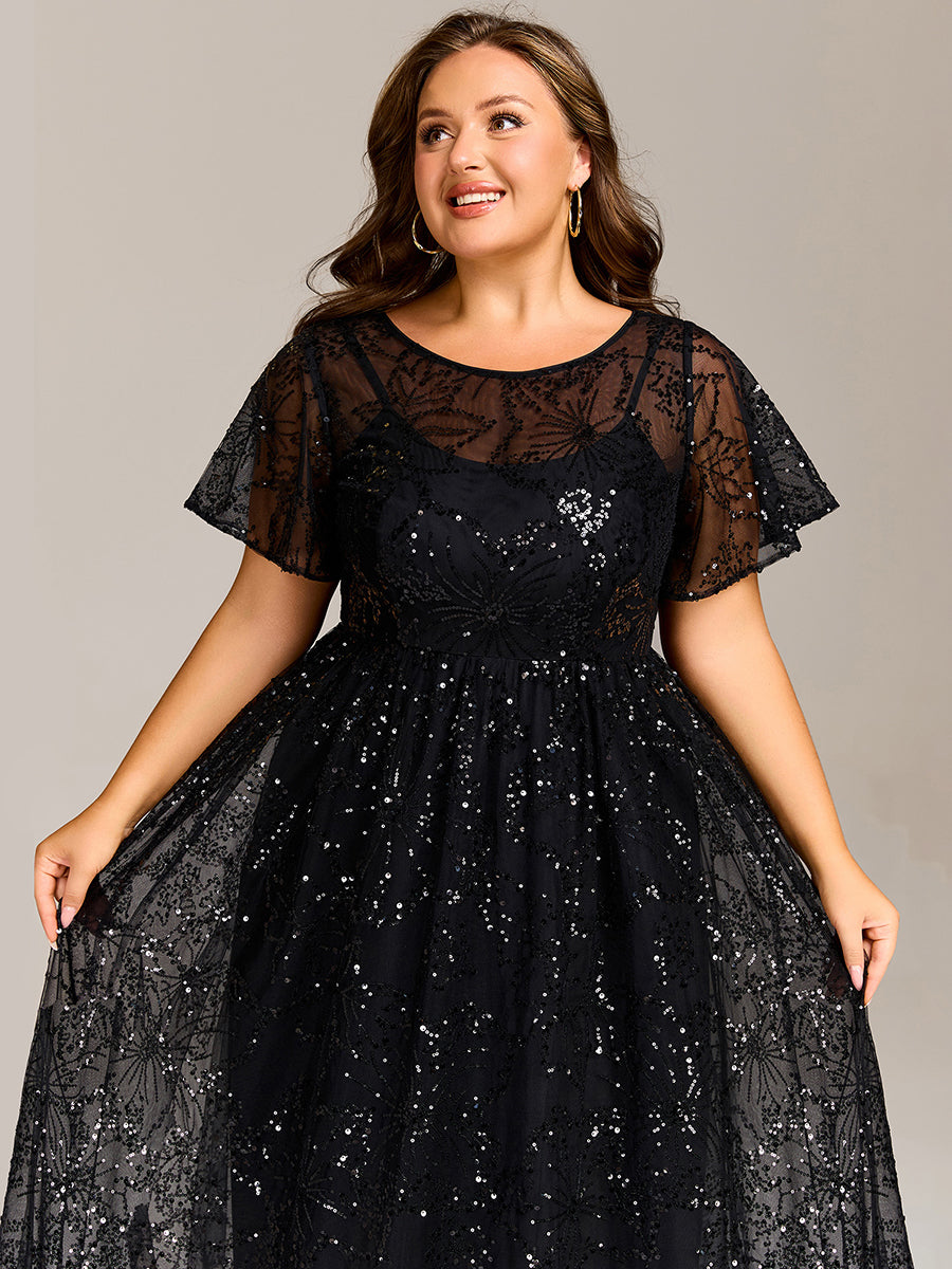 Robe d'invité de mariage trapèze en mousseline fluide à encolure ronde et longueur au genou #Couleur_Noir