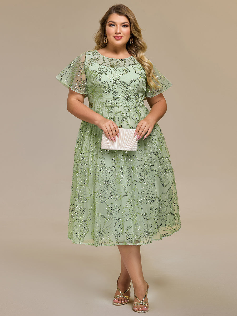 Robe d'invité de mariage trapèze en mousseline fluide à encolure ronde et longueur au genou #Couleur_Menthe Verte