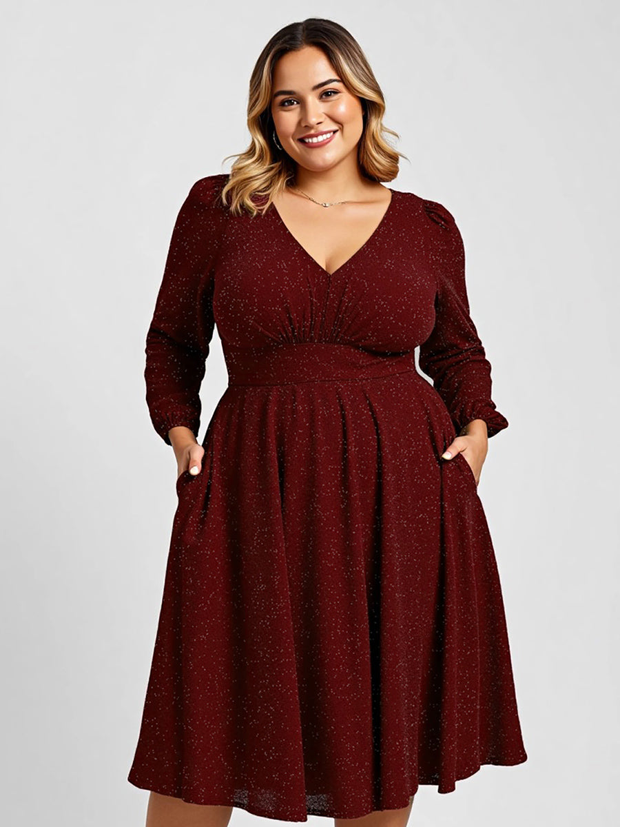 Robe d'invité mi-longue à manches longues lanternes #color_Bordeaux