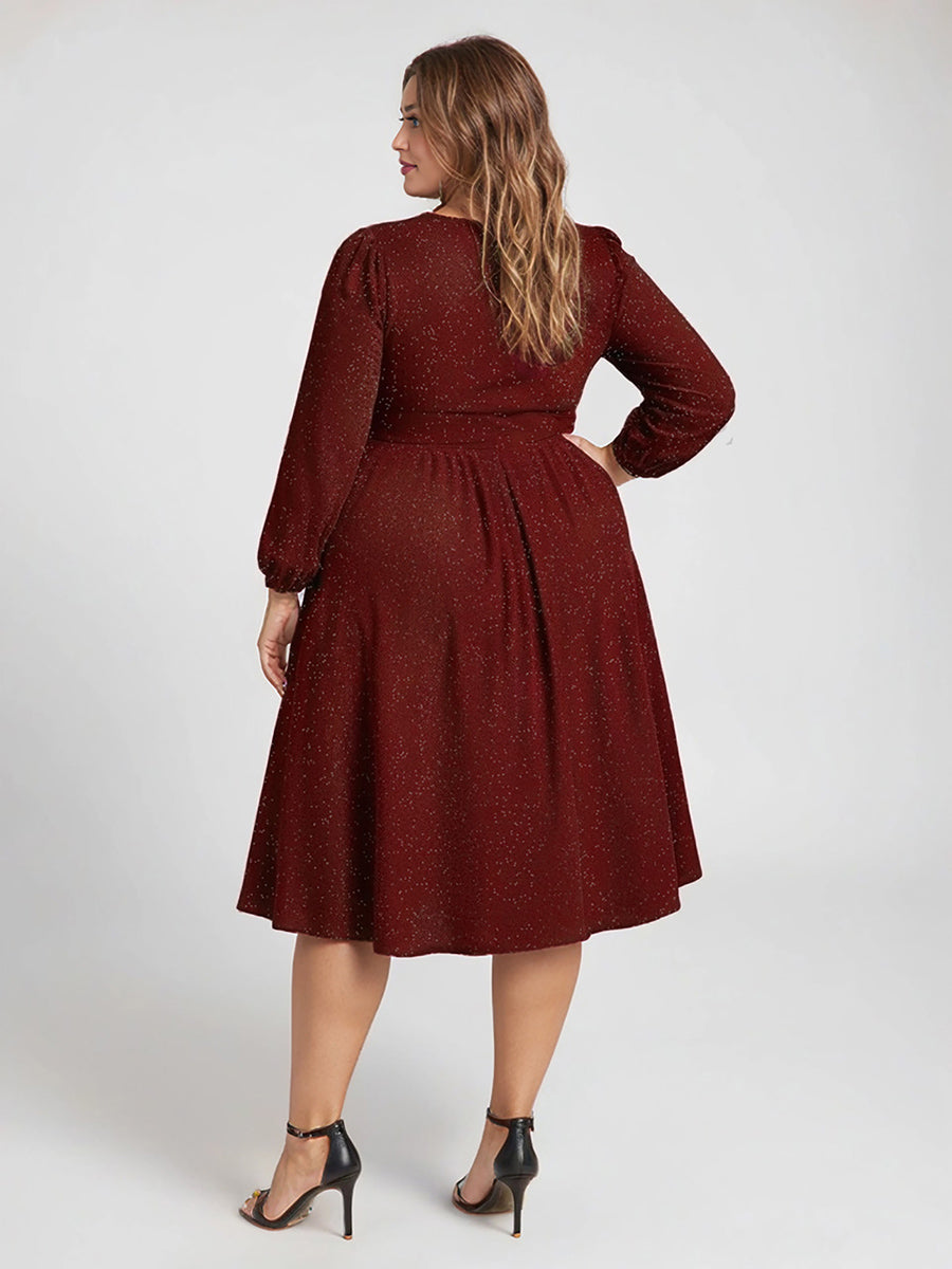 Robe d'invité mi-longue à manches longues lanternes #color_Bordeaux