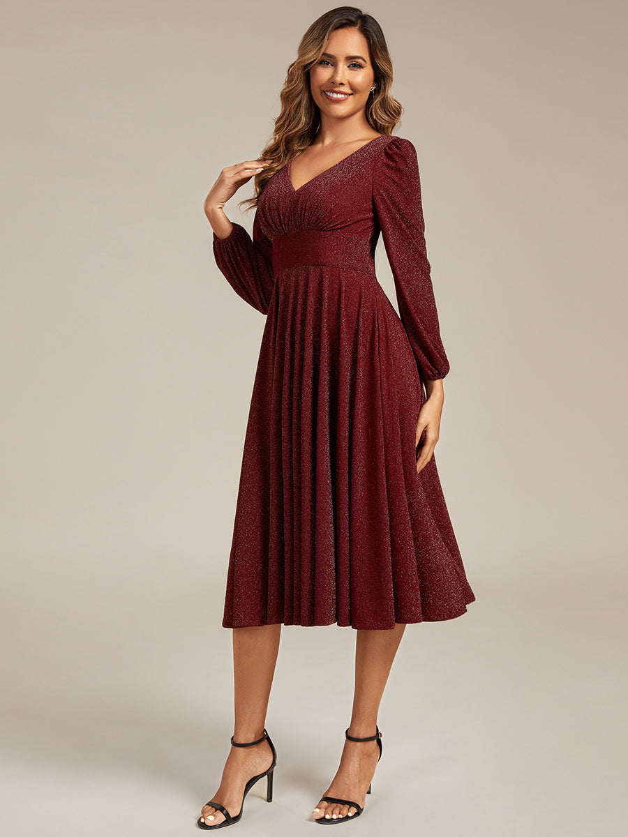 Robe d'invité mi-longue à manches longues lanternes #color_Bordeaux