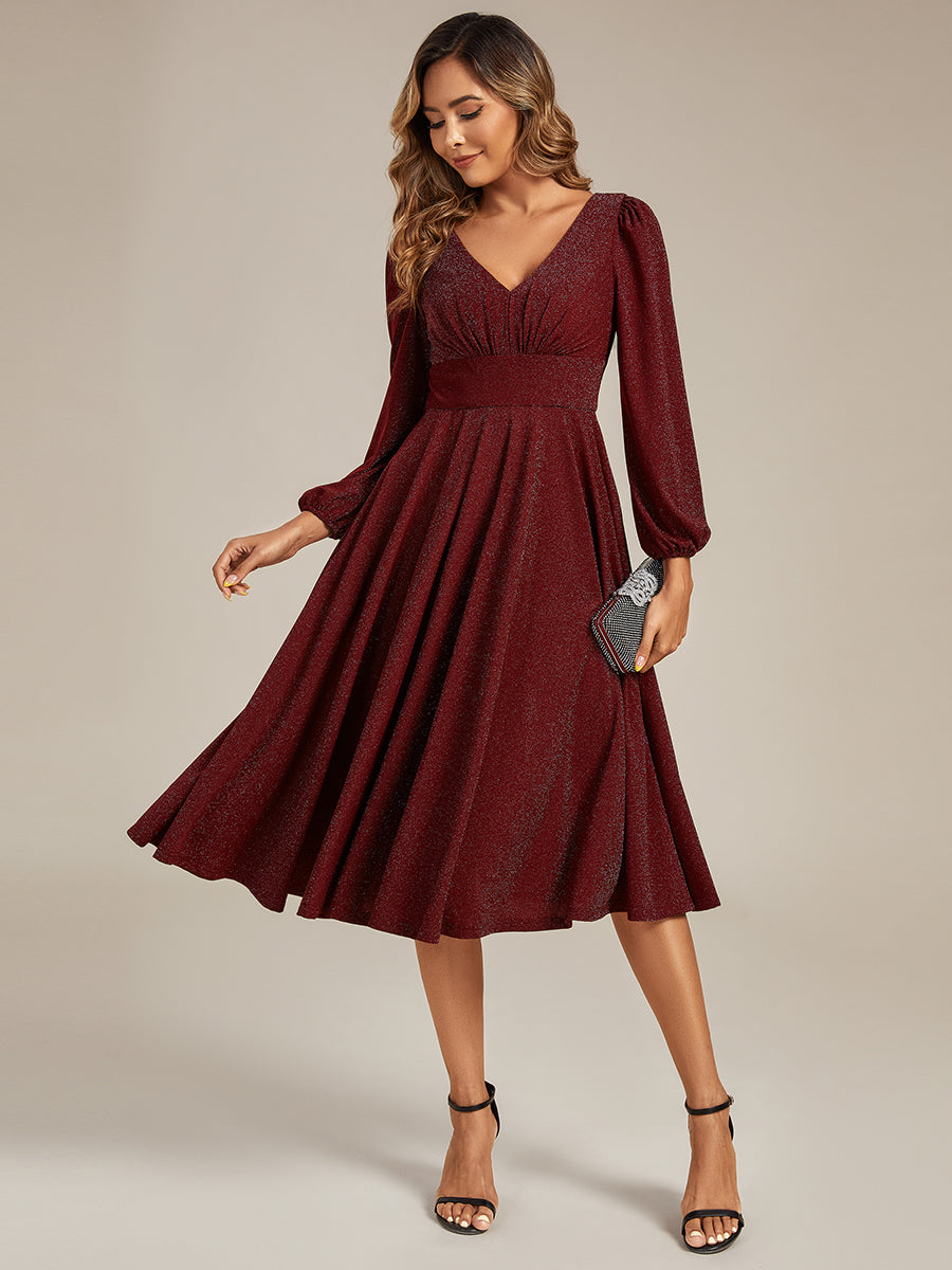 Robe d'invité mi-longue à manches longues lanternes #color_Bordeaux