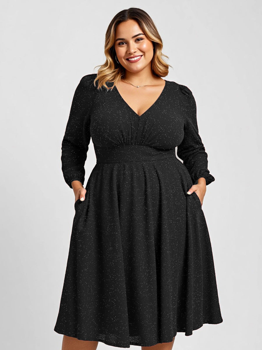 Robe d'invité mi-longue à manches longues lanternes #color_Noir