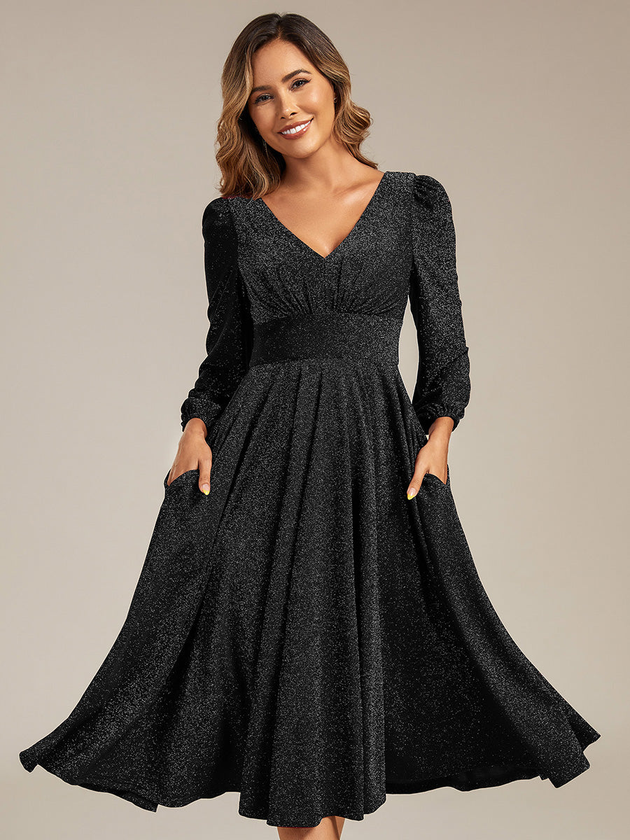 Robe d'invité mi-longue à manches longues lanternes #color_Noir