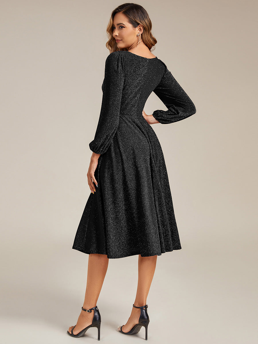 Robe d'invité mi-longue à manches longues lanternes #color_Noir