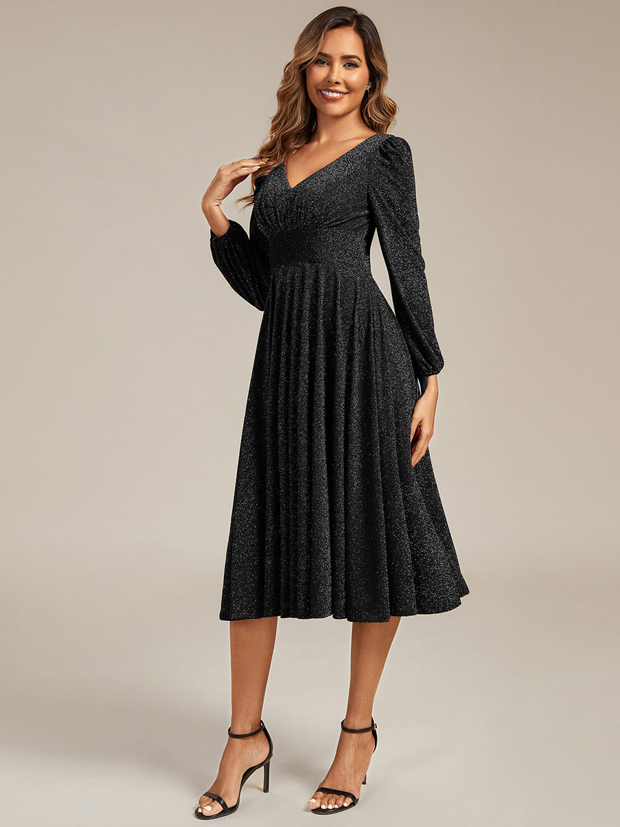 Robe d'invité mi-longue à manches longues lanternes #color_Noir