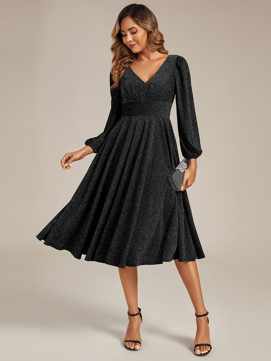 Robe d'invité mi-longue à manches longues lanternes #color_Noir