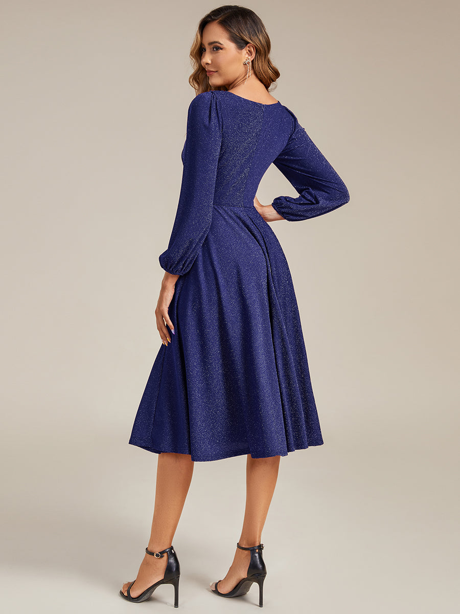 Robe d'invité mi-longue à manches longues lanternes #color_Bleu Marine