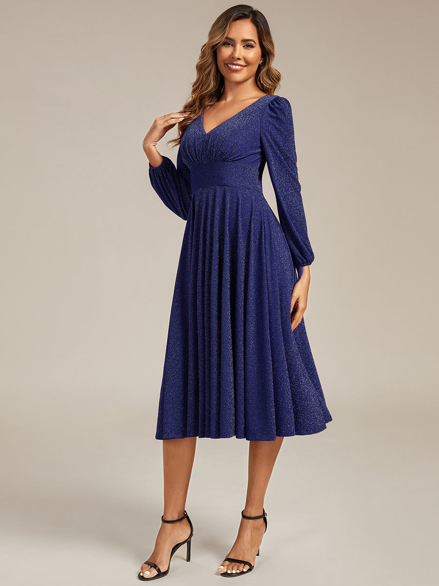Robe d'invité mi-longue à manches longues lanternes #color_Bleu Marine