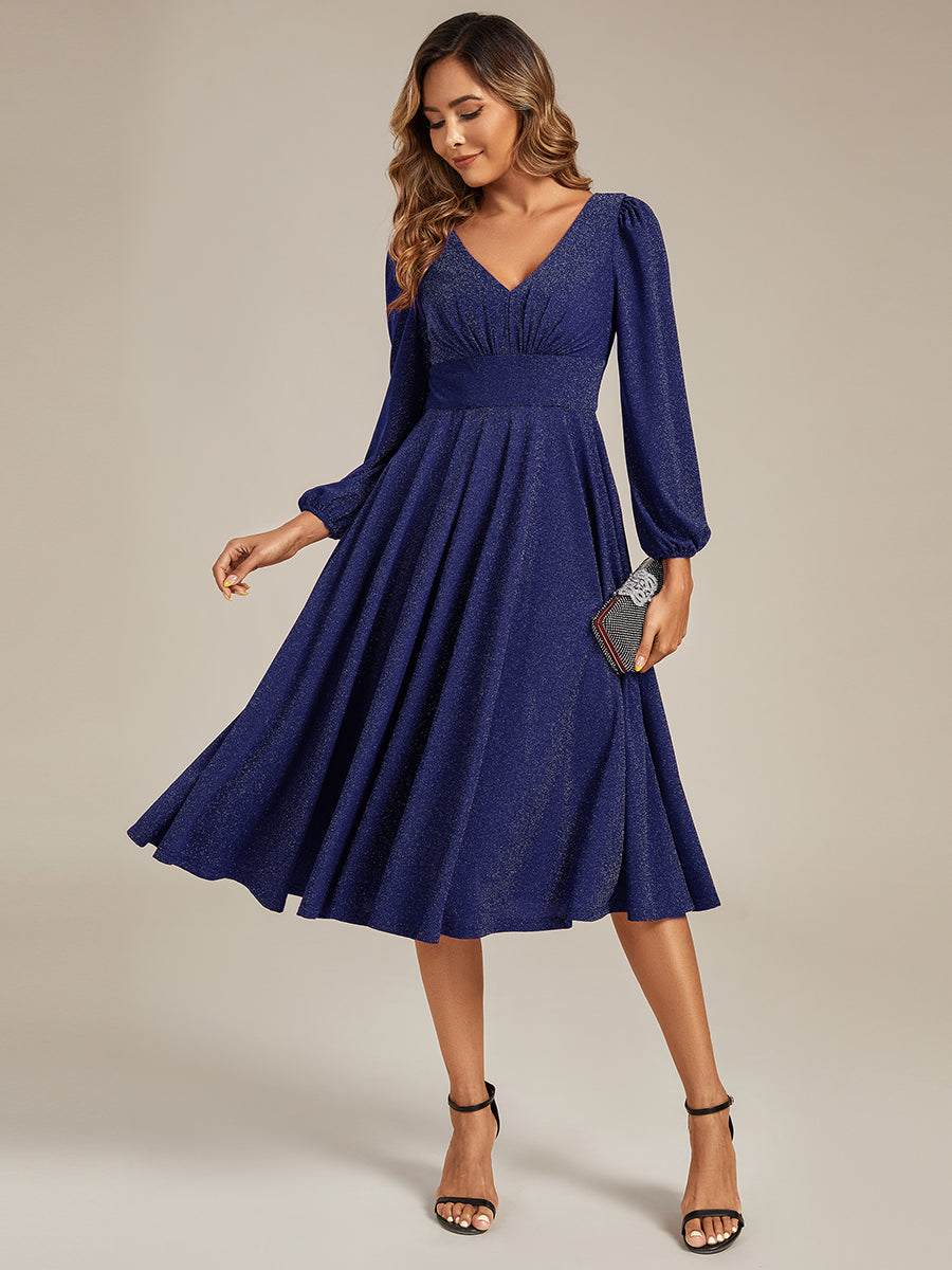 Robe d'invité mi-longue à manches longues lanternes #color_Bleu Marine