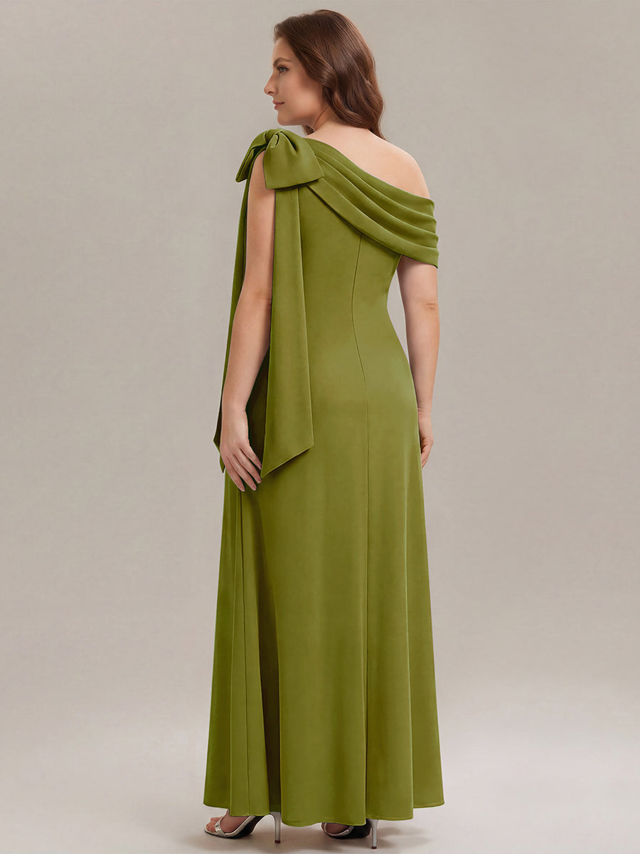 Robe longue ajustée à encolure asymétrique sans bretelles avec détail de nœud en tissu extensible #Couleur_Citron