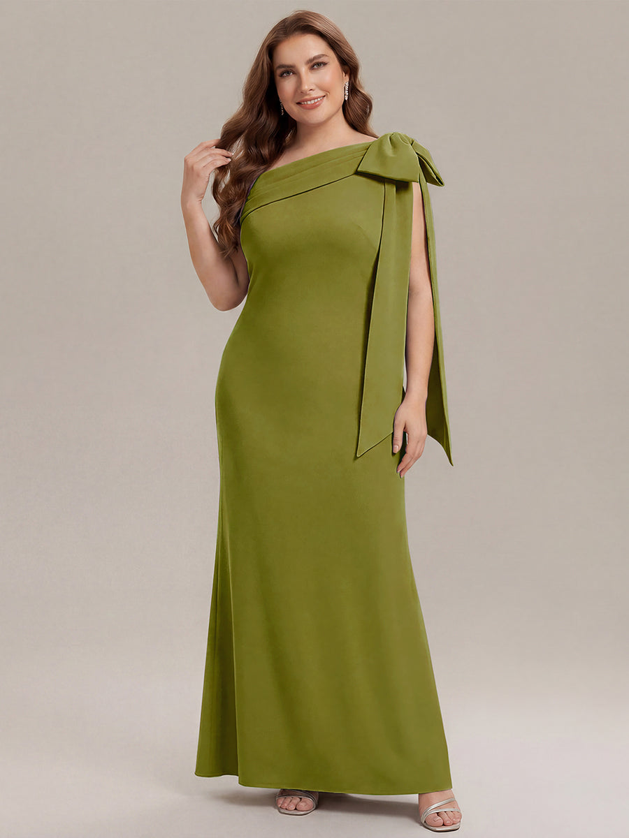 Robe longue ajustée à encolure asymétrique sans bretelles avec détail de nœud en tissu extensible #Couleur_Citron