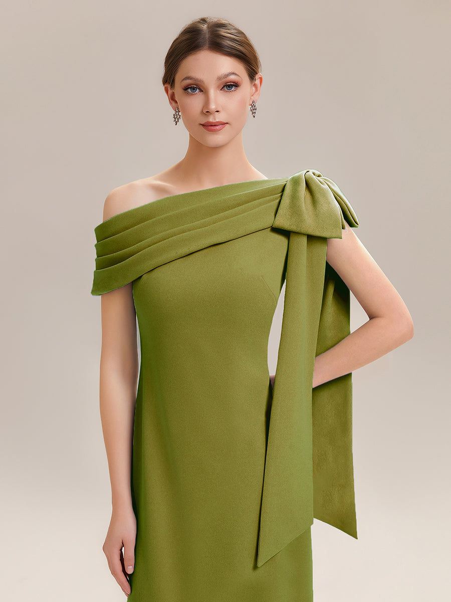 Robe longue ajustée à encolure asymétrique sans bretelles avec détail de nœud en tissu extensible #Couleur_Citron