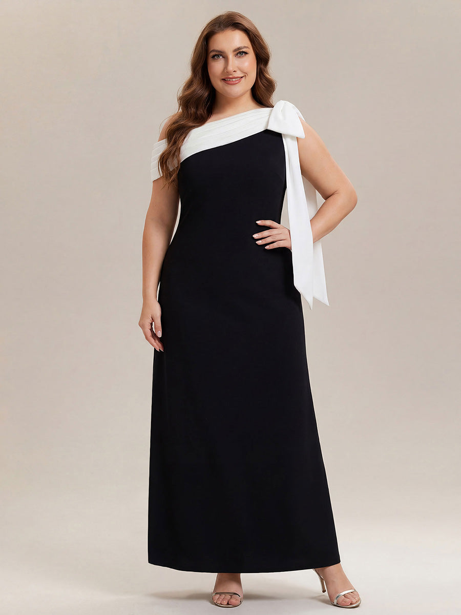 ever NOIR|Robe longue ajustée à encolure asymétrique débardée avec détail de noeud drapé en tissu extensible