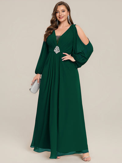pretty MARINA|Robe Maxi Grande Taille Épaules Dénudées Col V avec Détails en Strass à la Taille