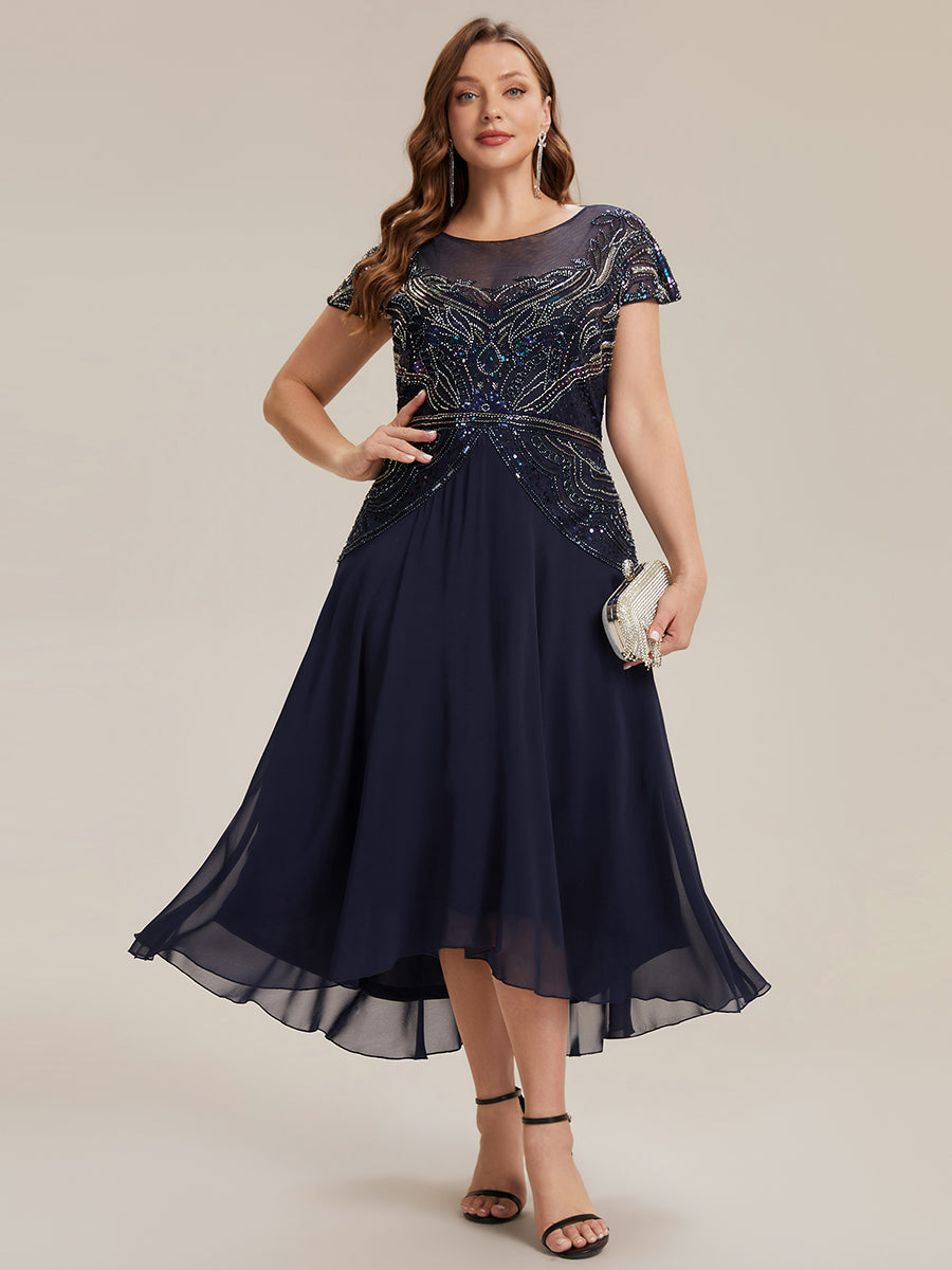 robe maxi sans manches à sequins avec patchwork #Couleur_Bleu Marine