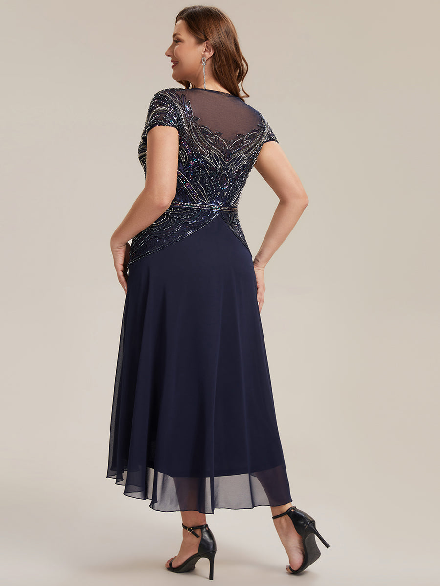robe maxi sans manches à sequins avec patchwork #Couleur_Bleu Marine