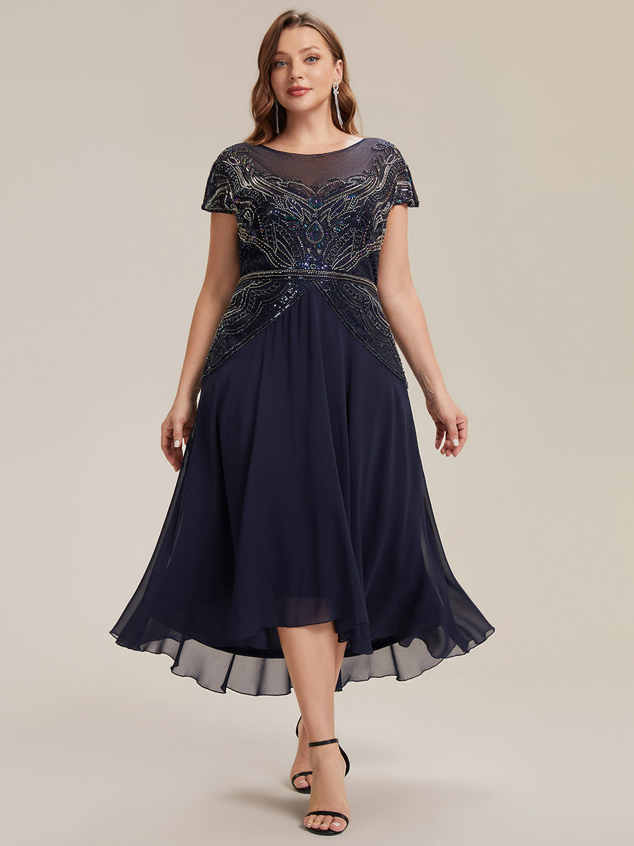 robe maxi sans manches à sequins avec patchwork #Couleur_Bleu Marine