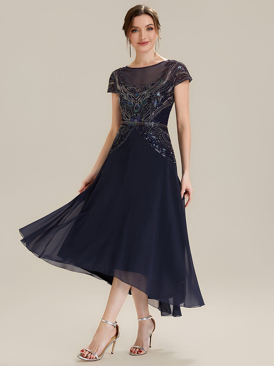 robe maxi sans manches à sequins avec patchwork #Couleur_Bleu Marine