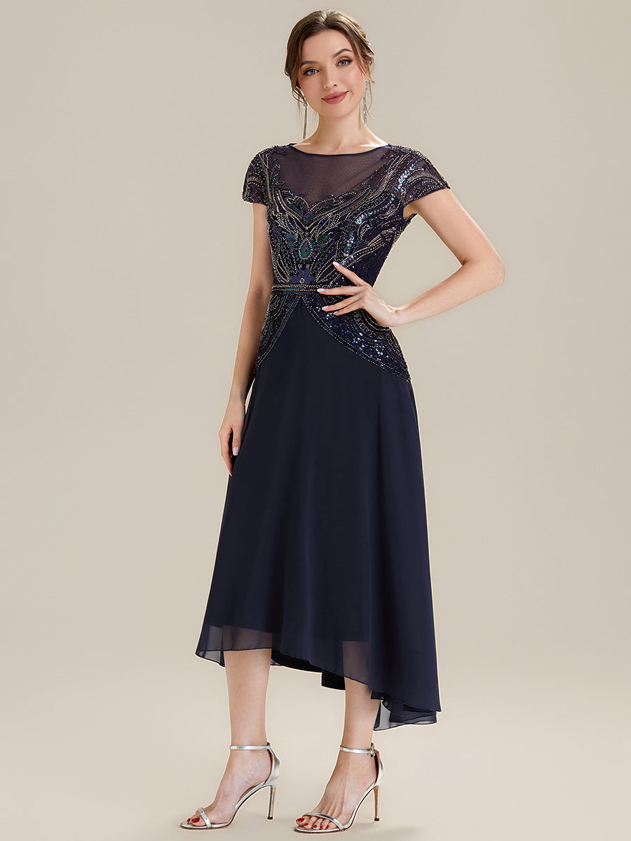 robe maxi sans manches à sequins avec patchwork #Couleur_Bleu Marine