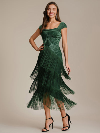 ever LUMINE|Robe midi à bretelles en forme de fourreau ornée de perles et de sequins avec décolleté carré