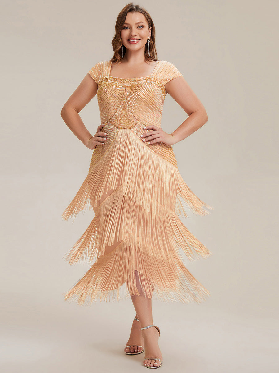 Robe midi sans bretelles en forme de fourreau ornée de perles et de sequins avec décolleté carré #Couleur_Dorée