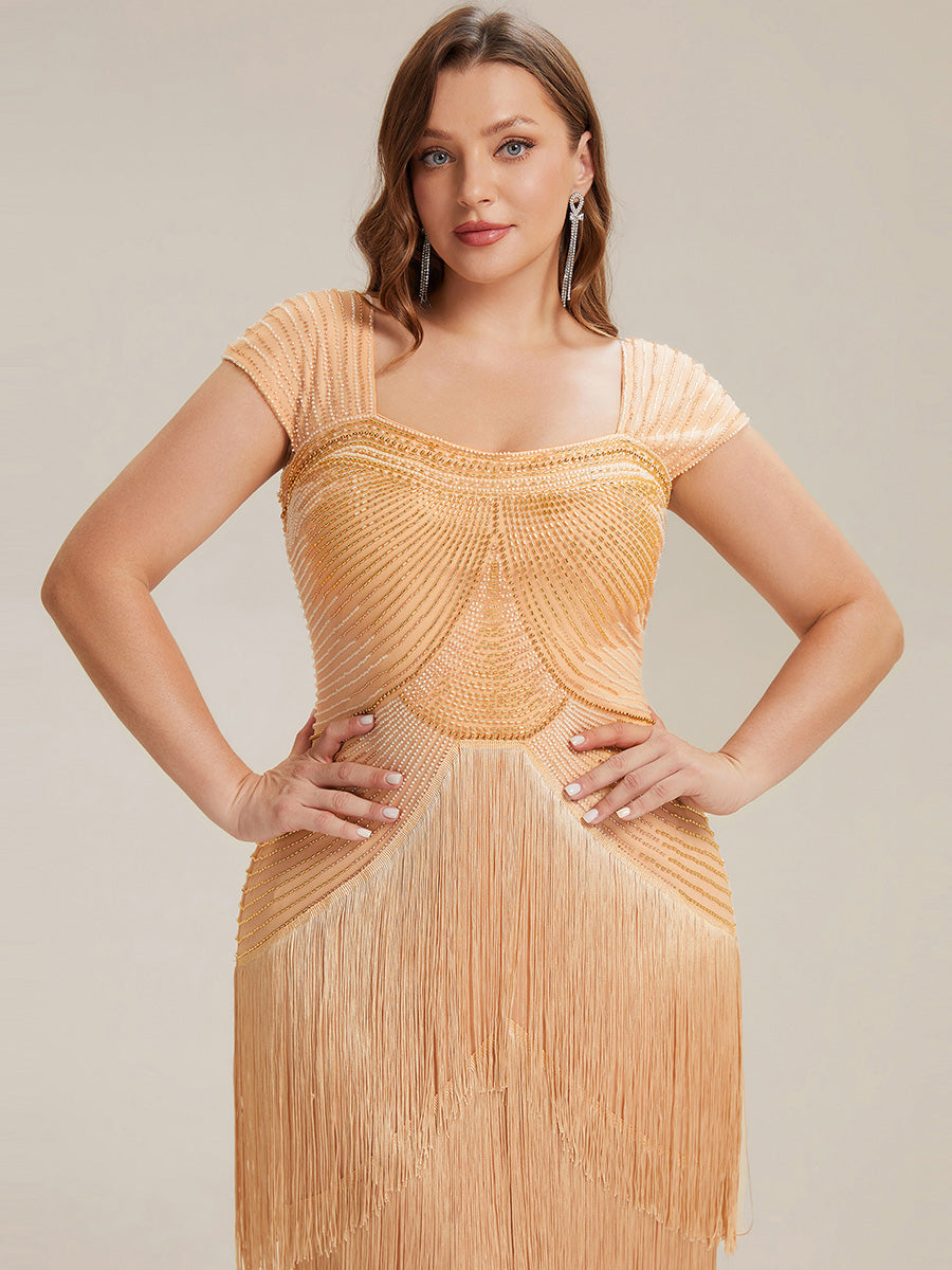 Robe midi sans bretelles en forme de fourreau ornée de perles et de sequins avec décolleté carré #Couleur_Dorée