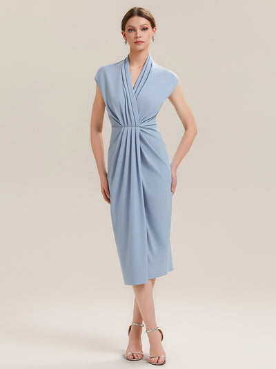 Robe moulante à manches courtes en haute élasticité avec décolleté en V profond et détail froncé