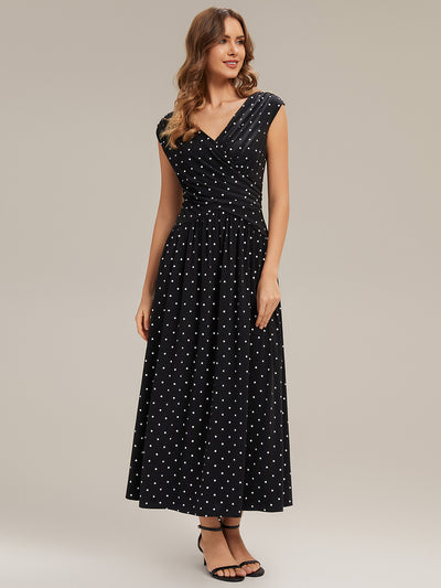 Robe maxi à décolleté en V en jersey extensible avec pois froncés