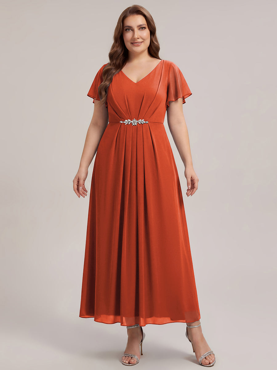 Robe longue maxi ligne A avec manches à volants col en V ornée de strass #Couleur_Burnt Orange