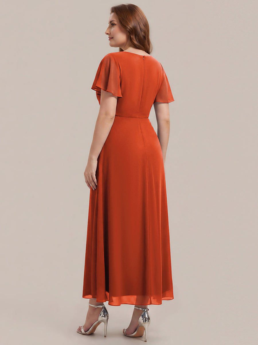 Robe longue maxi ligne A avec manches à volants col en V ornée de strass #Couleur_Burnt Orange