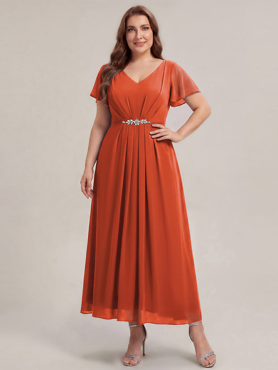 Robe longue maxi ligne A avec manches à volants col en V ornée de strass #Couleur_Burnt Orange