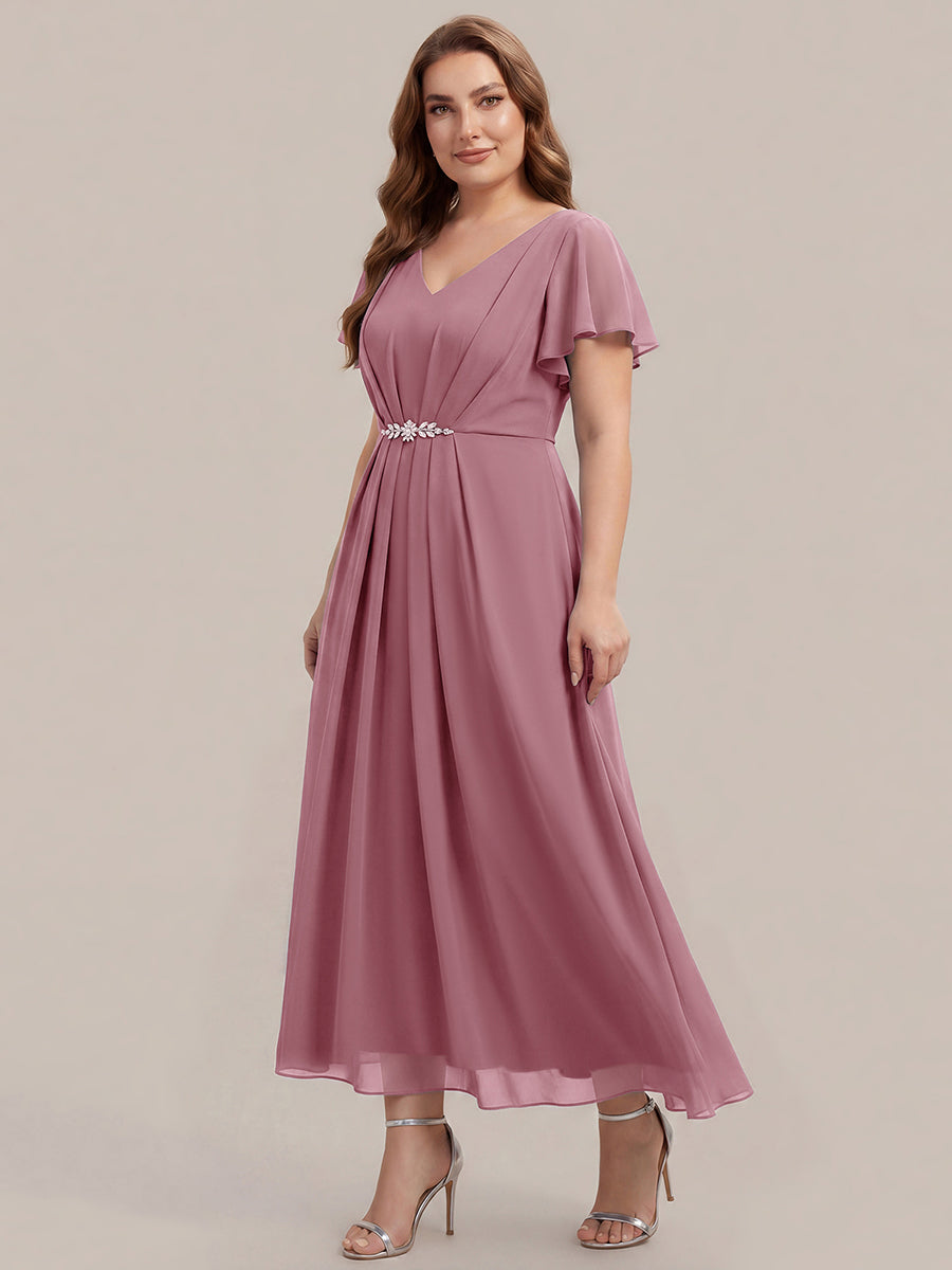 Robe longue maxi ligne A avec manches à volants col en V ornée de strass #Couleur_Orchidee