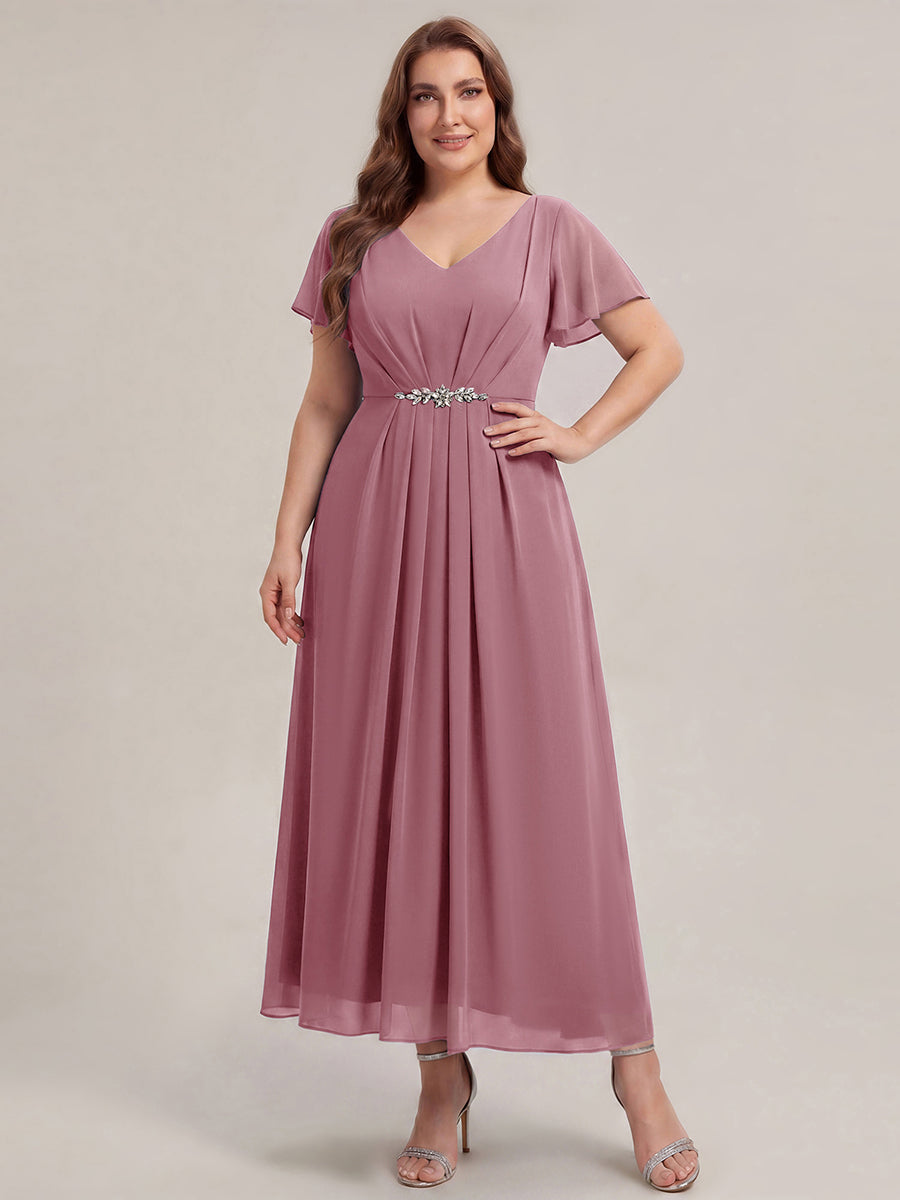 Robe longue maxi ligne A avec manches à volants col en V ornée de strass #Couleur_Orchidee