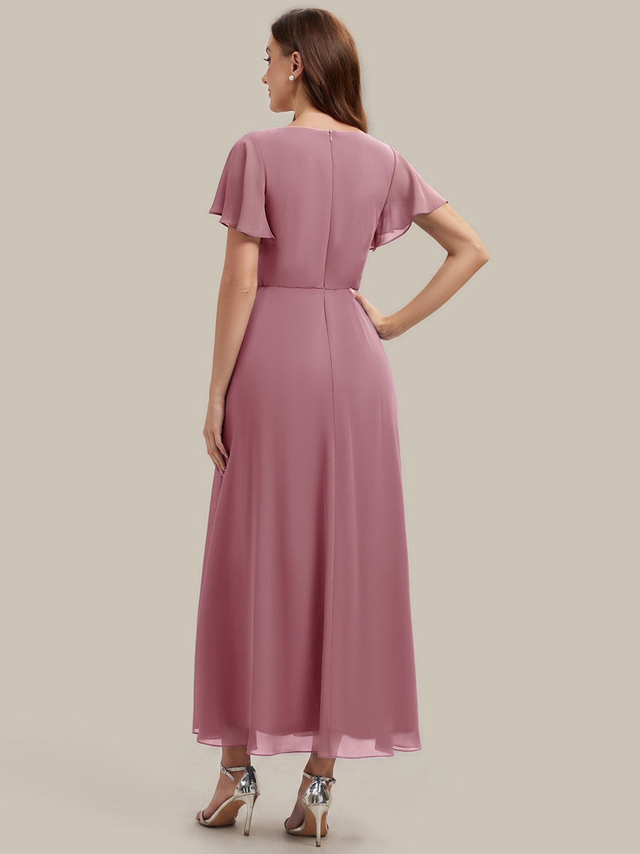 Robe longue maxi ligne A avec manches à volants col en V ornée de strass #Couleur_Orchidee