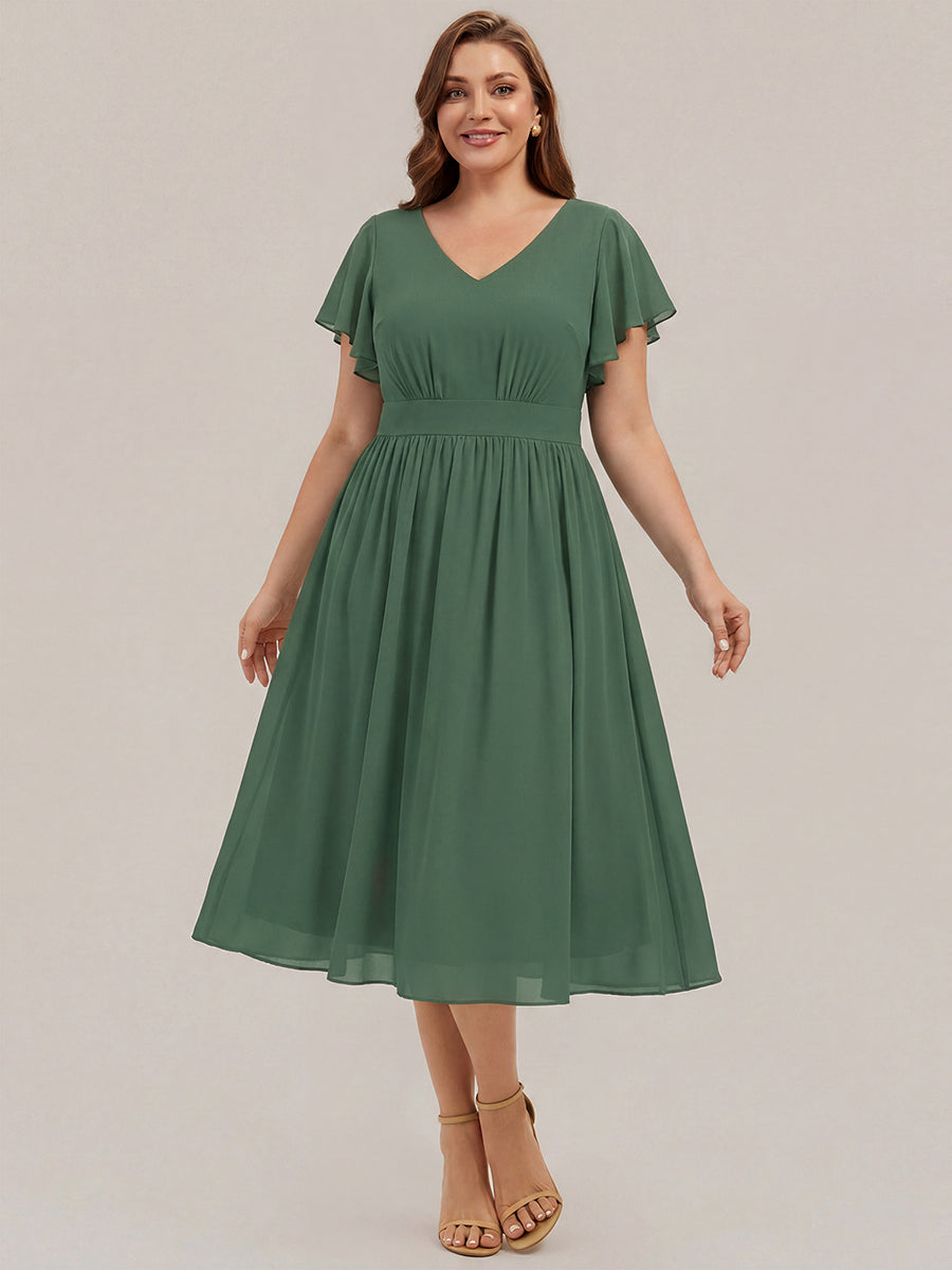 robe midi à manches courtes en V sans élasthanne avec des manches volantes #Couleur_Eukalyptus Grün