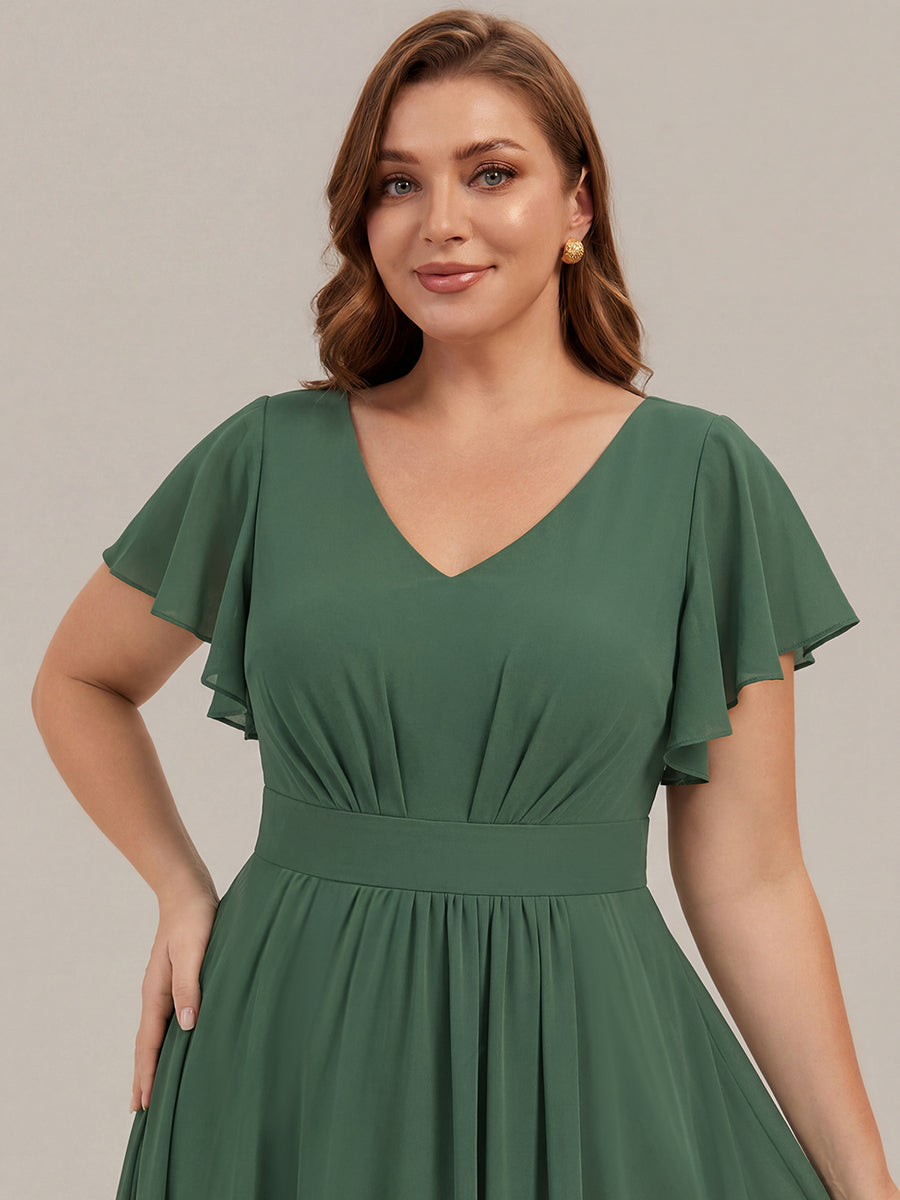 robe midi à manches courtes en V sans élasthanne avec des manches volantes #Couleur_Eukalyptus Grün
