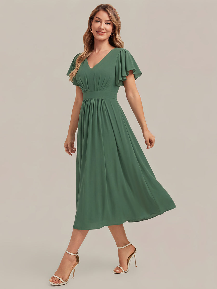 robe midi à manches courtes en V sans élasthanne avec des manches volantes #Couleur_Eukalyptus Grün