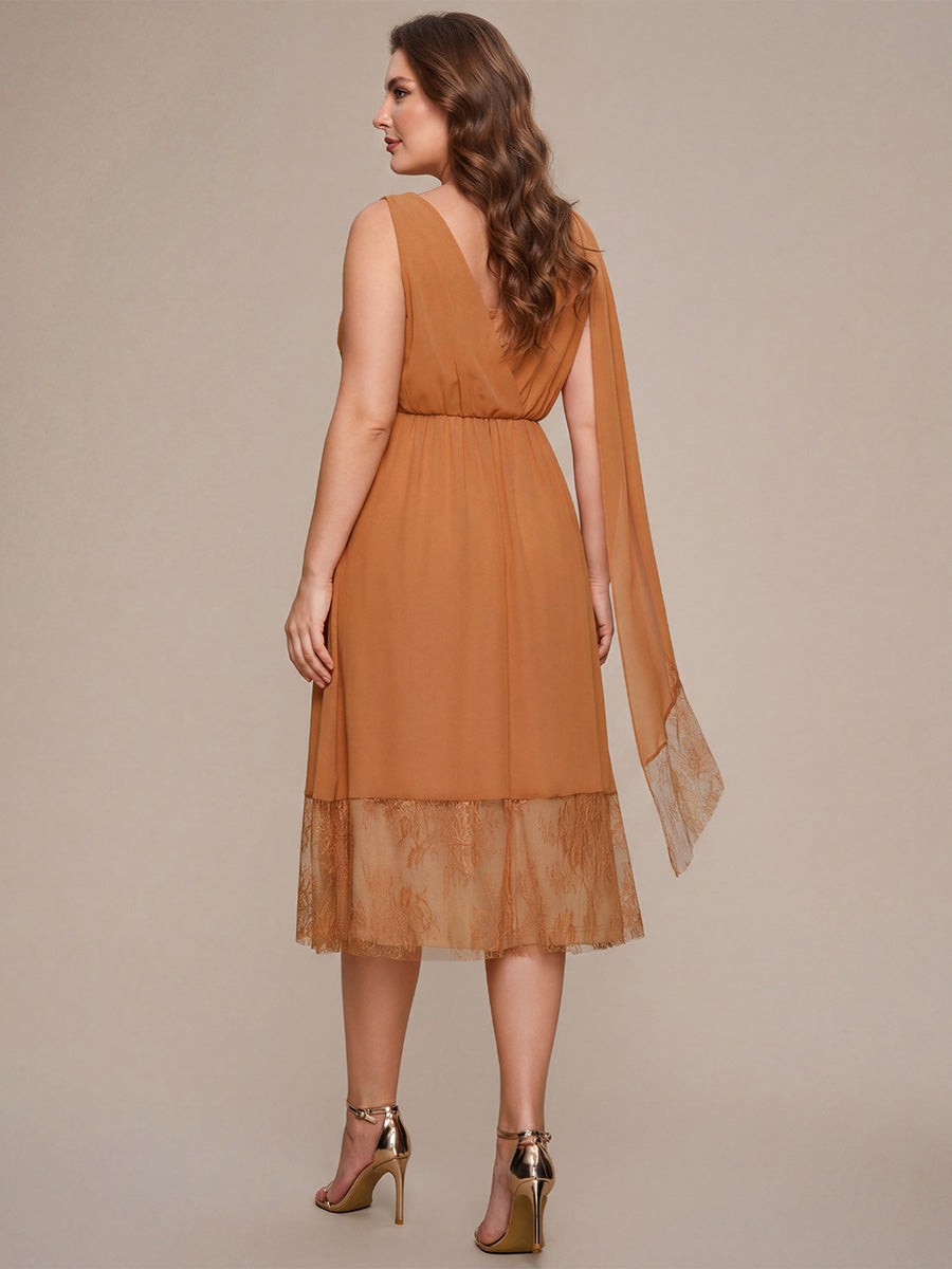 Robe midi sans manches en V non ¨¦lastique avec fermeture ¨¦clair sur le c?t¨¦ #Couleur_Pourpre