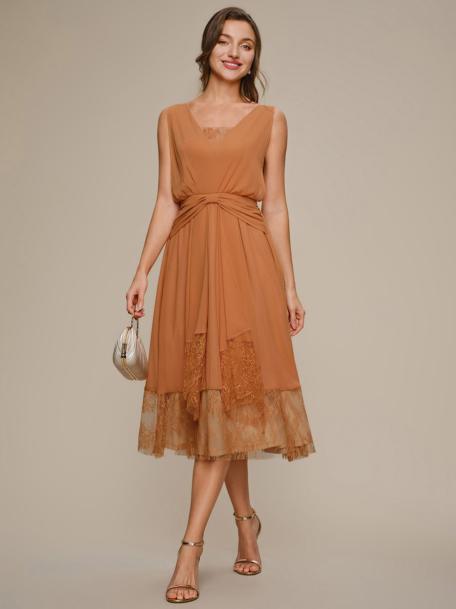 Robe midi sans manches en V non ¨¦lastique avec fermeture ¨¦clair sur le c?t¨¦ #Couleur_Pourpre