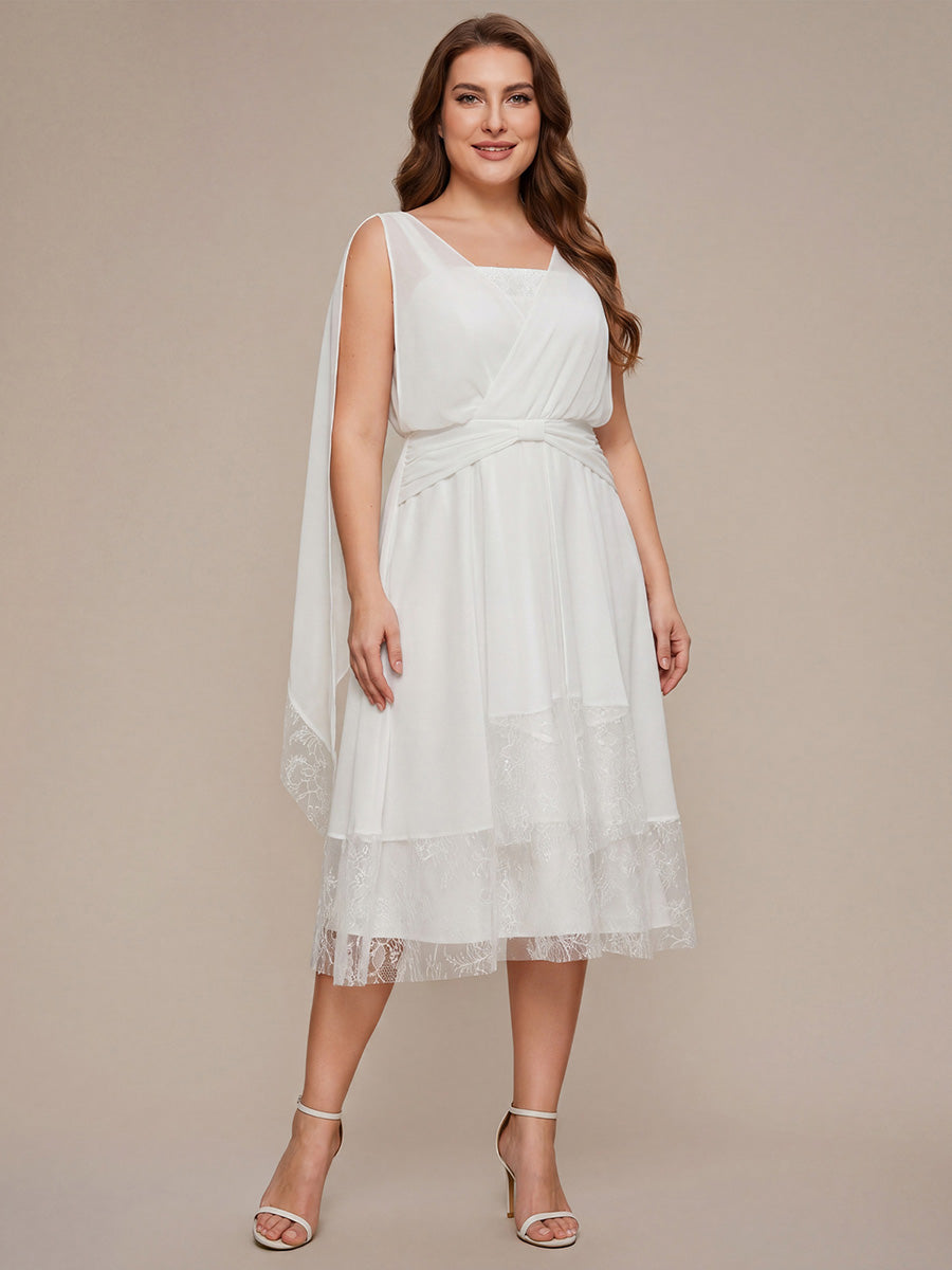 Robe midi sans manches en V non ¨¦lastique avec fermeture ¨¦clair sur le c?t¨¦ #Couleur_Blanc