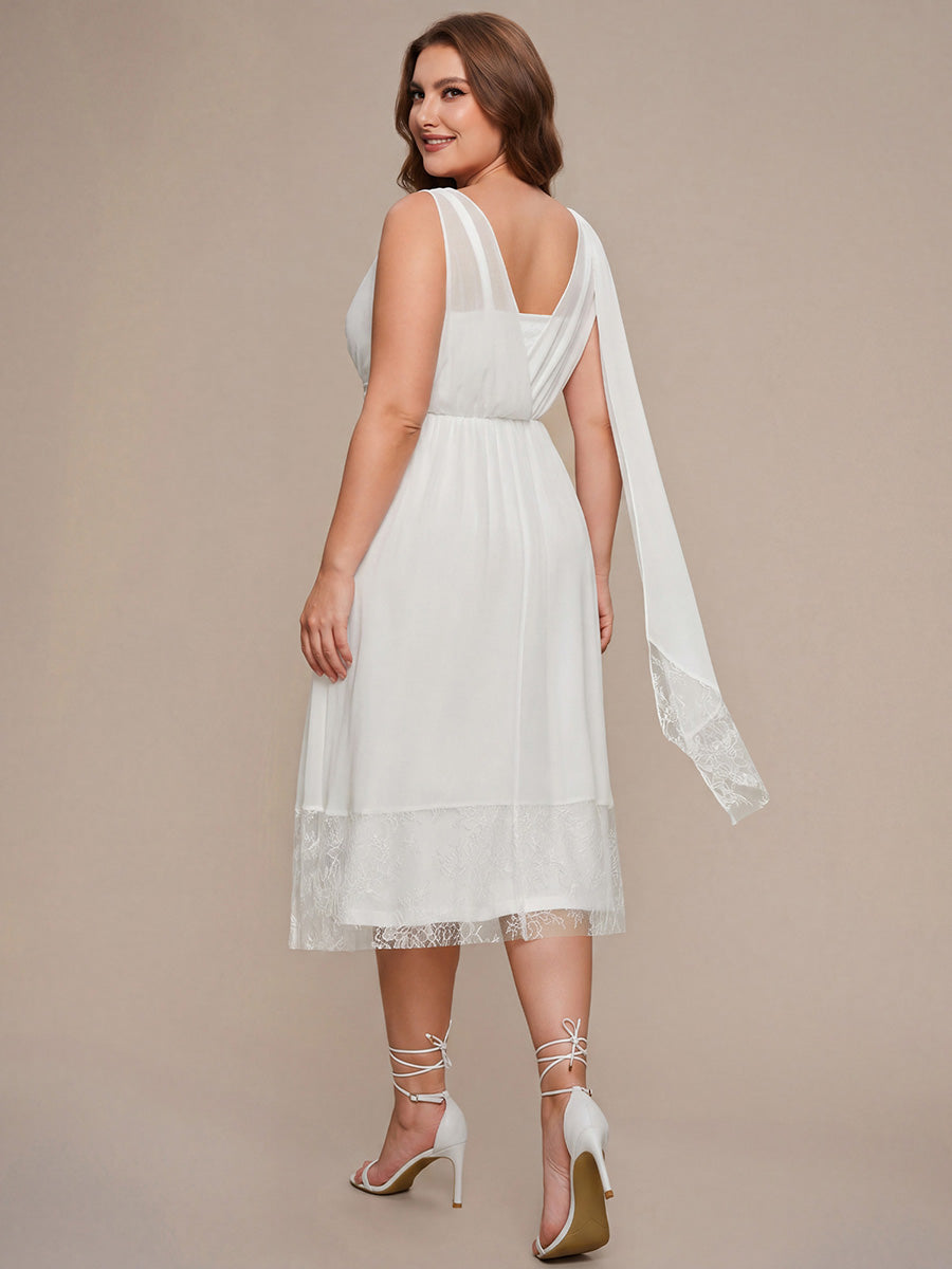 Robe midi sans manches en V non ¨¦lastique avec fermeture ¨¦clair sur le c?t¨¦ #Couleur_Blanc
