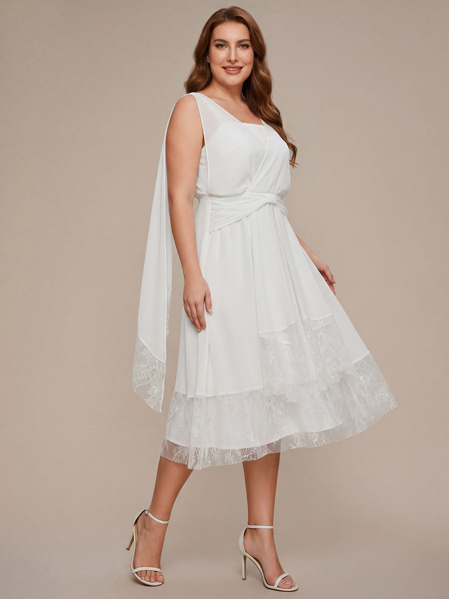 Robe midi sans manches en V non ¨¦lastique avec fermeture ¨¦clair sur le c?t¨¦ #Couleur_Blanc