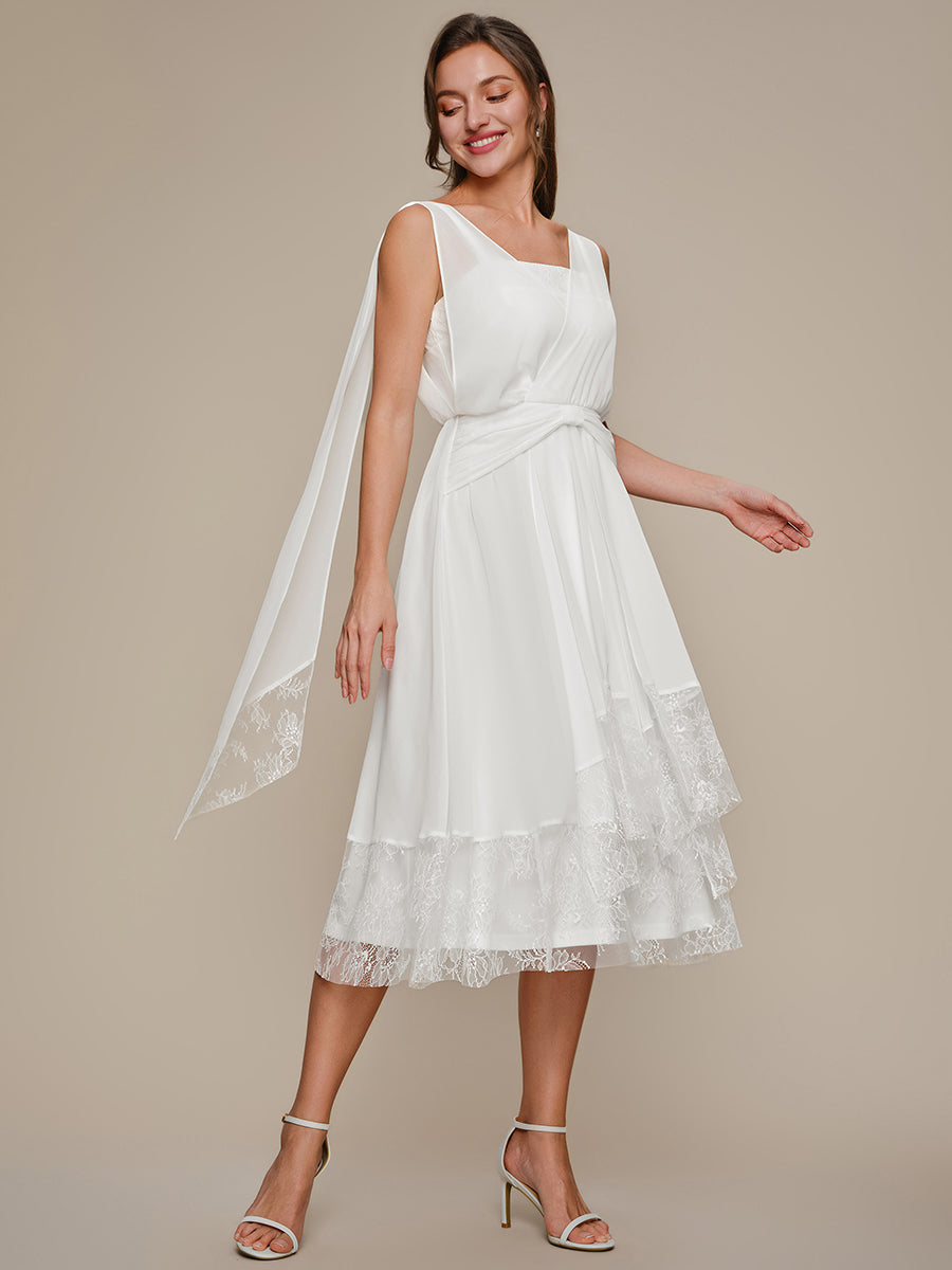 Robe midi sans manches en V non ¨¦lastique avec fermeture ¨¦clair sur le c?t¨¦ #Couleur_Blanc