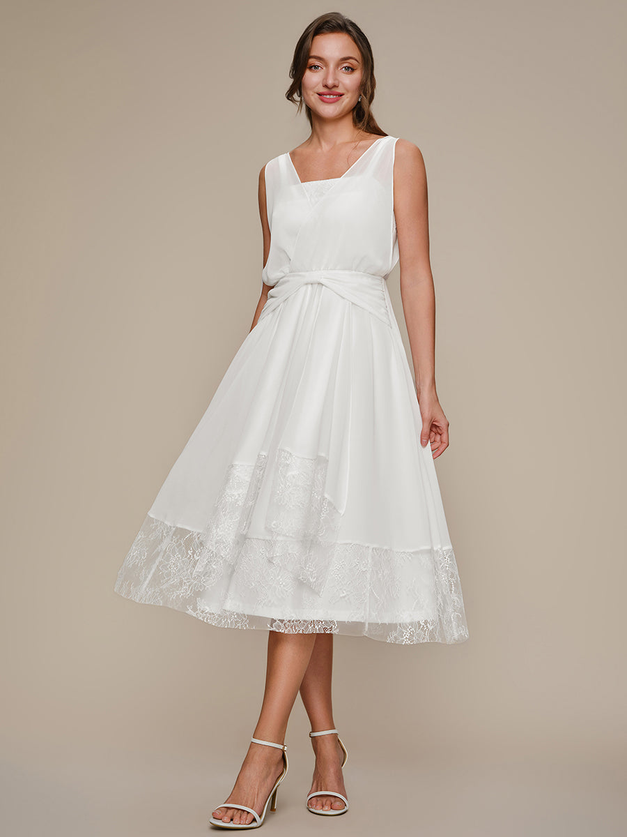 Robe midi sans manches en V non ¨¦lastique avec fermeture ¨¦clair sur le c?t¨¦ #Couleur_Blanc