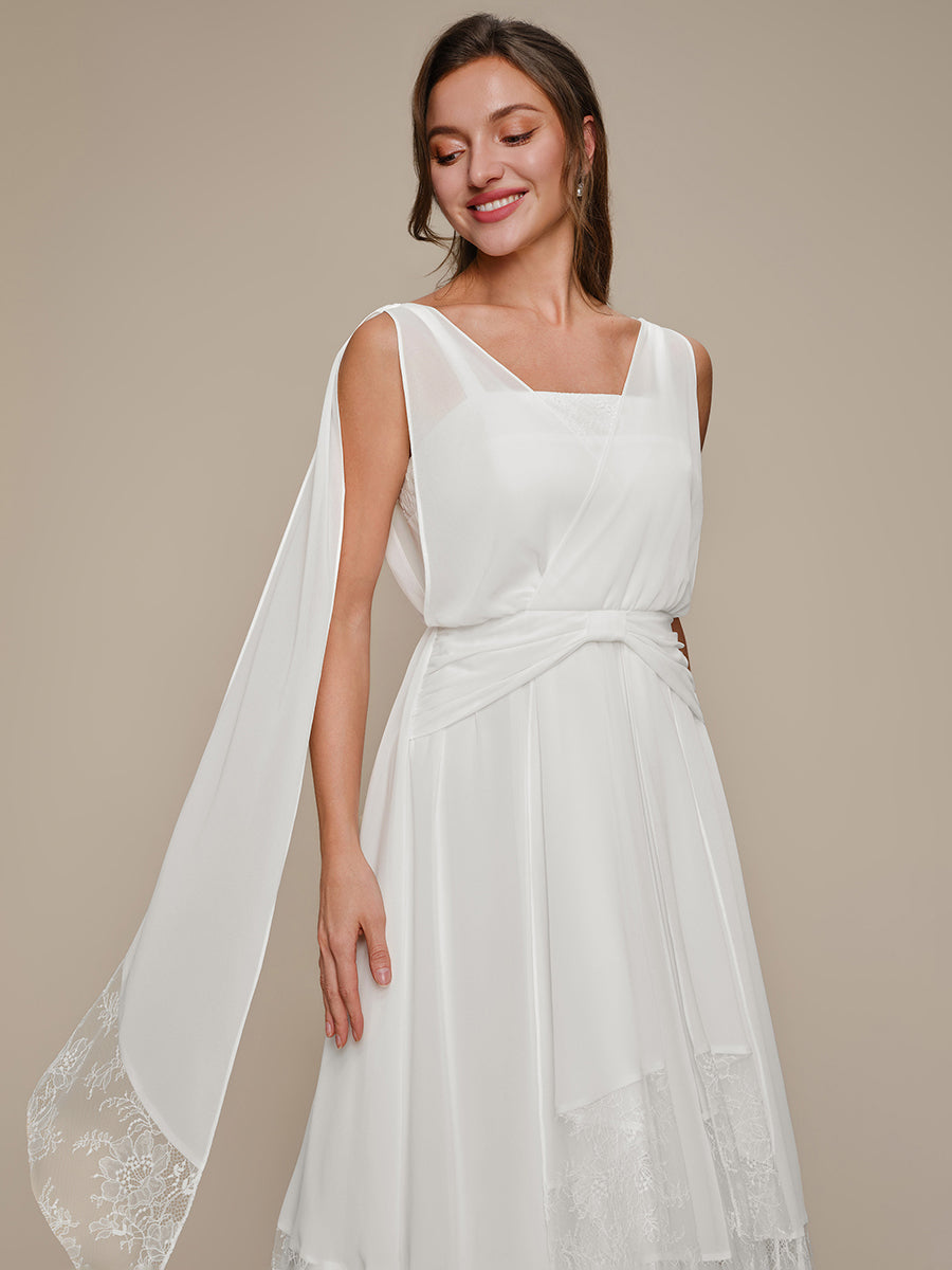 Robe midi sans manches en V non ¨¦lastique avec fermeture ¨¦clair sur le c?t¨¦ #Couleur_Blanc