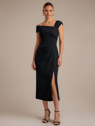 Robe midi ajustée en crêpe avec détail drapé