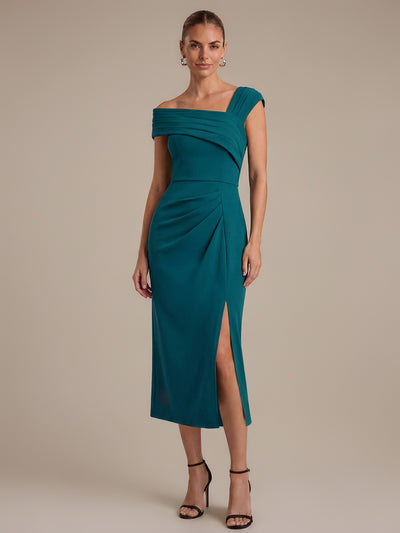 Robe midi ajustée en crêpe avec détail drapé