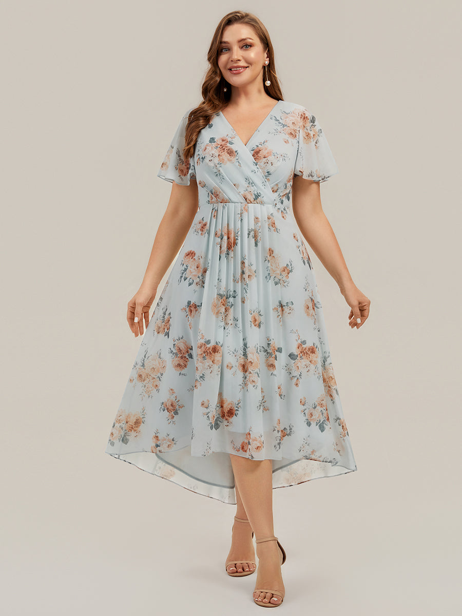 robe à volants à pois à manches courtes décolleté en V asymétrique A-line #Couleur_Floraison Ambrée