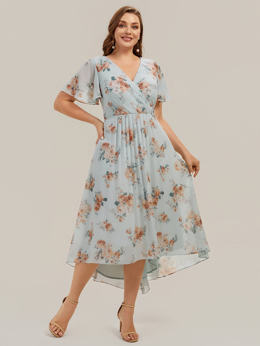 robe à volants à pois à manches courtes décolleté en V asymétrique A-line #Couleur_Floraison Ambrée